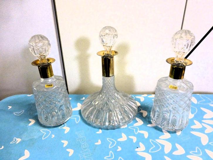 Prachtige Kristallen decanter set met verzilverde hals, Antiek en Kunst, Antiek | Glas en Kristal, Ophalen