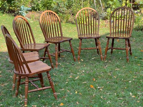 6 Windsor Stoelen - Hout - Bruin, Huis en Inrichting, Stoelen, Gebruikt, Vijf, Zes of meer stoelen, Hout, Bruin, Ophalen