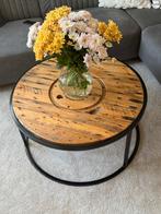 Unieke vintage Salontafel - Hout & Staal, Ophalen, Rond, 50 tot 100 cm, Zo goed als nieuw