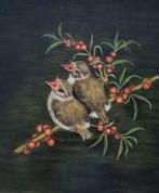 Hollandse school (XX L. Veldkamp) - Twee musjes (2001), Antiek en Kunst, Ophalen of Verzenden