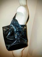 Vintage, zwarte leren merk tas, Sieraden, Tassen en Uiterlijk, Tassen | Damestassen, Ophalen of Verzenden, Gebruikt, Zwart, Schoudertasje