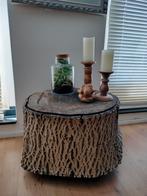Boomstam salontafel met schors, Huis en Inrichting, Tafels | Salontafels, Ophalen, Gebruikt, 50 tot 100 cm, Rond