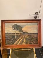 Schilderij: Heide met berkenbomen - gesigneerd., Antiek en Kunst, Kunst | Schilderijen | Klassiek, Ophalen of Verzenden