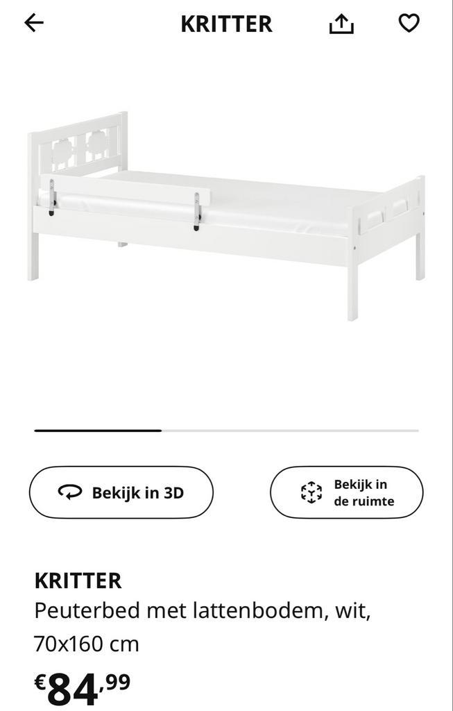 IKEA Kritter Kinderbed - Wit, Huis en Inrichting, Slaapkamer | Bedden, Gebruikt, Eenpersoons, 70 cm of minder, 190 cm of minder