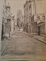 Oude prent - Rotterdam-lange torenstraat met groote kerk, Antiek en Kunst, Ophalen of Verzenden