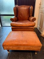 Oude schapenleren oorfauteuil footstool mancave - goed lezen, Ophalen, Minder dan 50 cm, Minder dan 75 cm, Zo goed als nieuw