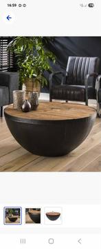 Industriële ronde salontafel mango-hout komvormige onderkant, Huis en Inrichting, Tafels | Salontafels, 50 tot 100 cm, Rond, Zo goed als nieuw