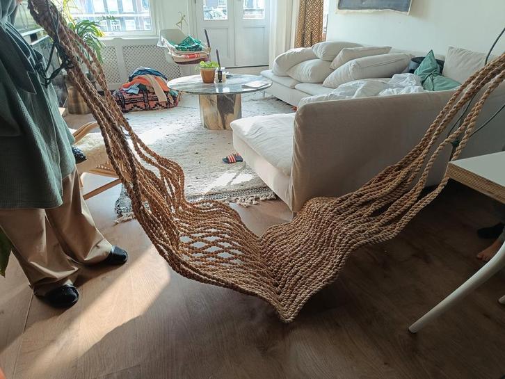 Rieten macrame gevlochten hangmat, Huis en Inrichting, Stoelen, Nieuw, Eén, Riet of Rotan, Bruin, Ophalen of Verzenden