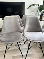 Grijze velvet stoelen kick collection 6x, Ophalen, Zo goed als nieuw, Grijs, Vijf, Zes of meer stoelen