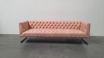 chesterfield vintage design bank camel beige leer kubus  beschikbaar voor biedingen