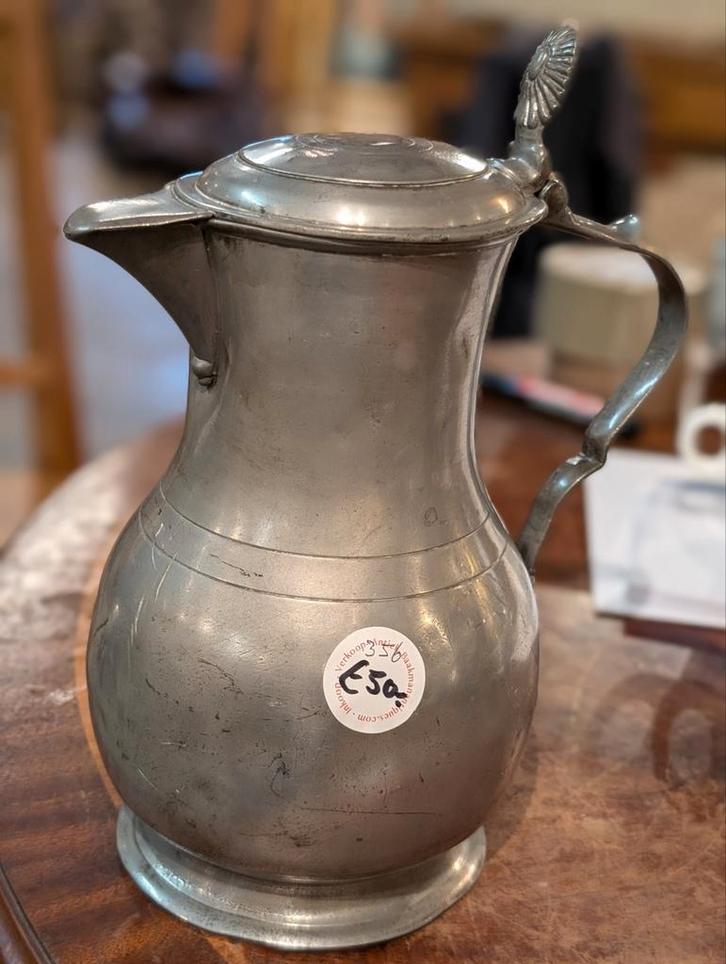 Antieke tinnen klep kan. €50. 27 cm hoog., Antiek en Kunst, Antiek | Tin, Ophalen