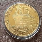 Goudkleurige metalen herdenkingsmunt Titanic in beschermdoos, Verzamelen, Scheepvaart, Ophalen of Verzenden