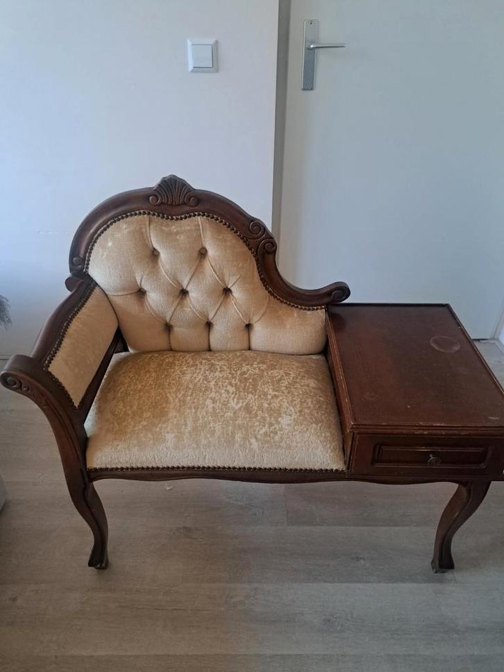 Vintage telefoonbankje, Huis en Inrichting, Banken | Sofa's en Chaises Longues, Gebruikt, Eenpersoons, Minder dan 150 cm, 75 tot 100 cm