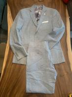 Prachtig lichtblauw tweedelig pak in een katoen/linnen mix, Ophalen of Verzenden, Zo goed als nieuw, Blauw