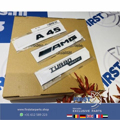 W177 V177 A KLASSE A45 AMG LOGO SET ZWART 2013-2022 45 BLACK, Auto-onderdelen, Carrosserie en Plaatwerk, Mercedes-Benz, Gebruikt