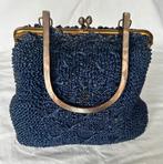 Vintage blauwe tas van raffia, Sieraden, Tassen en Uiterlijk, Tassen | Damestassen, Ophalen of Verzenden, Gebruikt, Blauw, Handtas