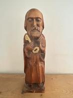 Antiek Houten Beeld Heilige met Sleutel Handgesneden Patina, Antiek en Kunst, Ophalen of Verzenden
