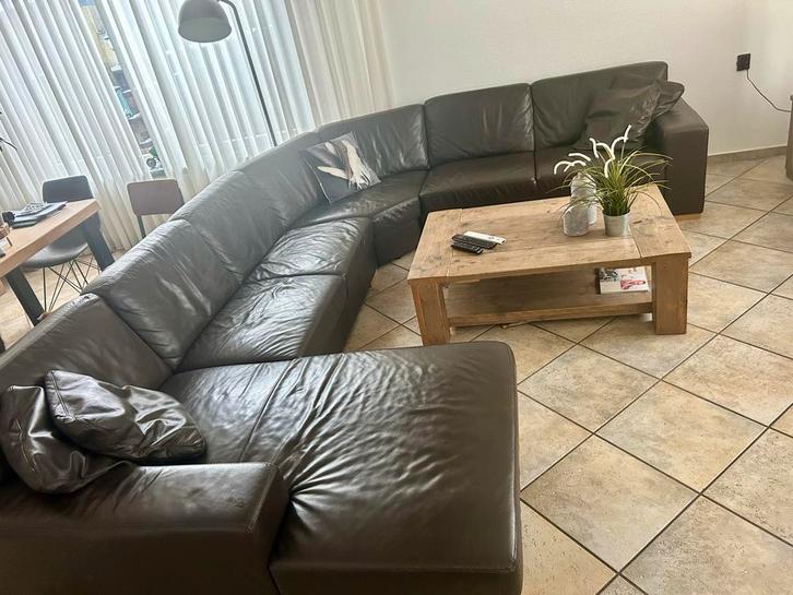 Mooie lederen hoekbank met 4 gratis leren kussens, Huis en Inrichting, Banken | Bankstellen, Gebruikt, Hoekbank, Vierpersoons of meer