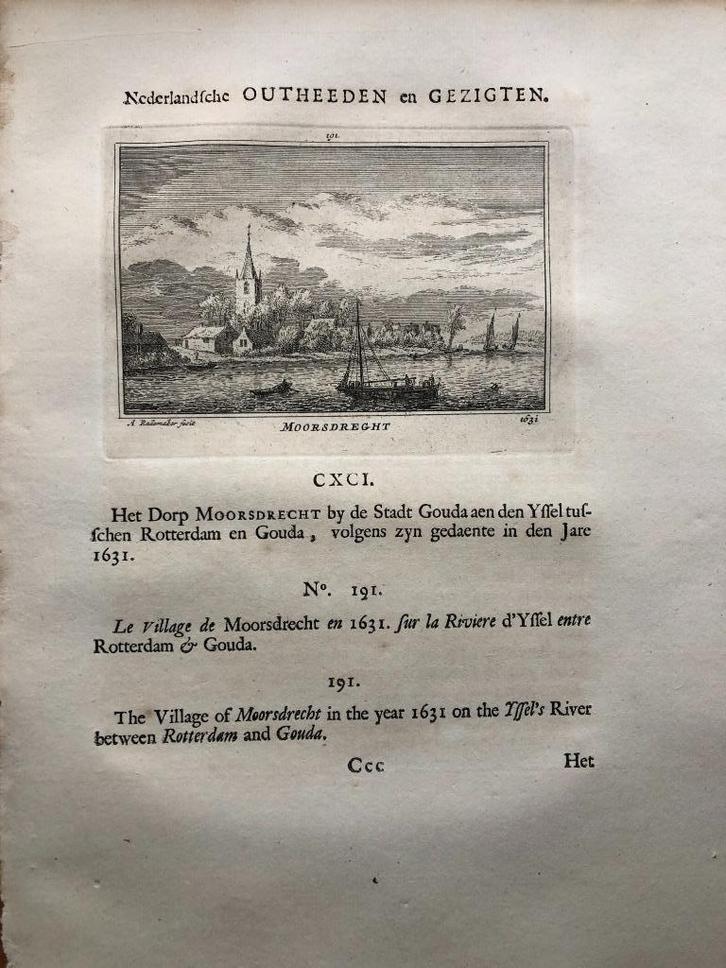 191 / Moordrecht Moorsdrecht Kopergravure 1732, Antiek en Kunst, Kunst | Etsen en Gravures, Ophalen of Verzenden