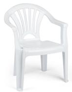 Gratis ophalen 3 plastic gebruikte witte tuinstoelen, Ophalen, Gebruikt, Plastic