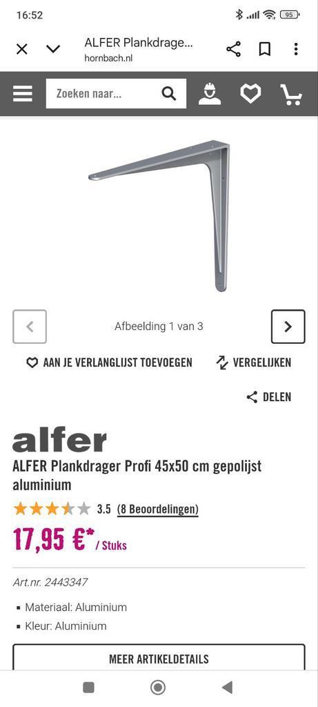 Aluminium gepolijste plankdragers 3st., Doe-het-zelf en Verbouw, IJzerwaren en Bevestigingsmiddelen, Zo goed als nieuw, Overige typen