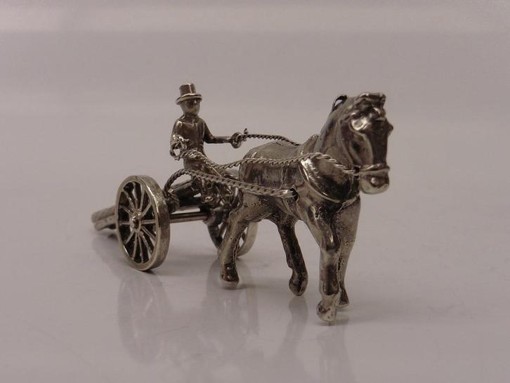 Zilveren miniatuur Boomstamkar                          Z422, Antiek en Kunst, Antiek | Goud en Zilver, Zilver, Ophalen of Verzenden