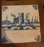 Antieke Delfts Blauw tegel 16e eeuw landschap kasteel schip, Antiek en Kunst, Ophalen of Verzenden