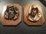Jezus/Maria beeld op houten plankje !!!, Antiek en Kunst, Ophalen of Verzenden