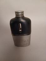 zakfles voor whisky met drink beker tin met leer, Antiek en Kunst, Ophalen of Verzenden