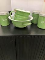 Voorraadbussen, vergiet en melkkan groen/wit, Antiek en Kunst, Ophalen