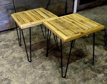 Bijzettafels hairpin poten zwart hout blad nieuw 40x40cm beschikbaar voor biedingen