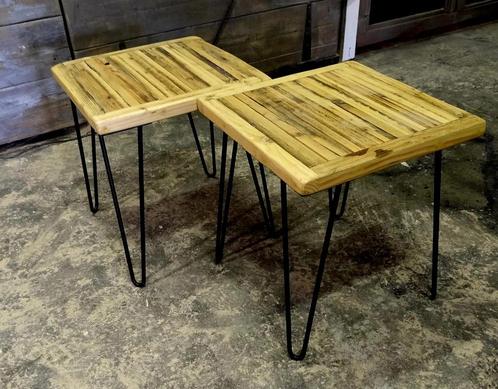 Bijzettafels hairpin poten zwart hout blad nieuw 40x40cm, Huis en Inrichting, Tafels | Bijzettafels, Nieuw, Vierkant, Minder dan 55 cm
