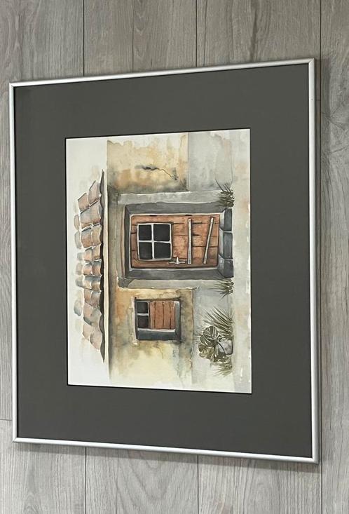 Aquarel ‘Cottage’ in wissellijst, Antiek en Kunst, Kunst | Schilderijen | Klassiek, Ophalen