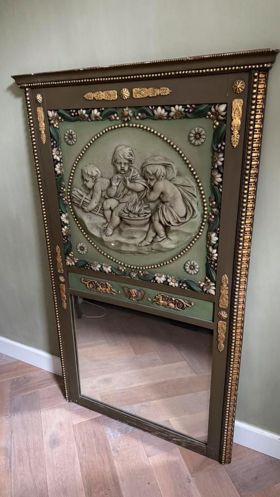 Antieke trumeau spiegel, Antiek en Kunst, Antiek | Spiegels, Rechthoekig, Ophalen of Verzenden