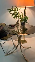 Gastone Rinaldi design vintage eettafel rond messing / glas, Ophalen, 50 tot 100 cm, ., Rond