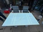 Witte tuinset 70x130 met glazen blad en twee stoelen, Tuin en Terras, Tuinsets en Loungesets, Ophalen, 4 zitplaatsen, Eettafel