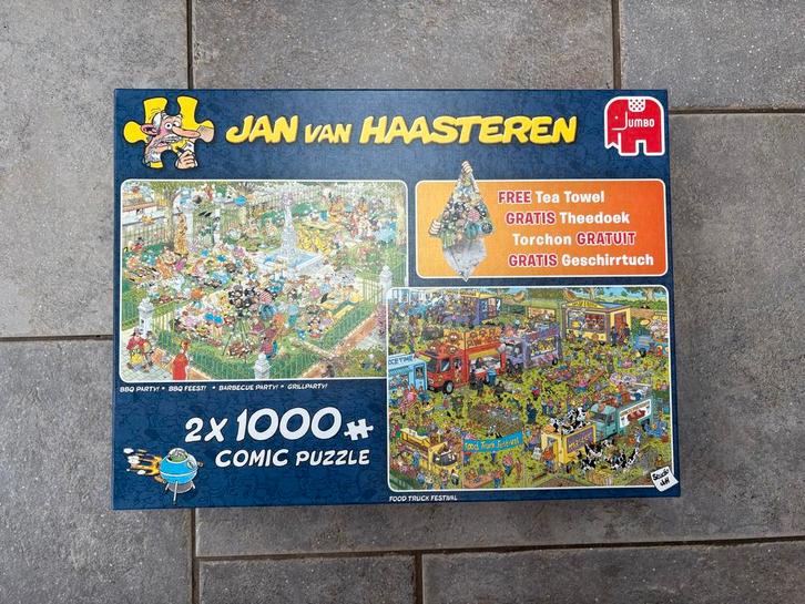 Jan van Haasteren Puzzels - 2x1000 BBQ & Foodtruck, Hobby en Vrije tijd, Denksport en Puzzels, Zo goed als nieuw, Legpuzzel, 500 t/m 1500 stukjes