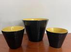 Bloempot Vintage Ribbel Zwart Geel, Ophalen of Verzenden