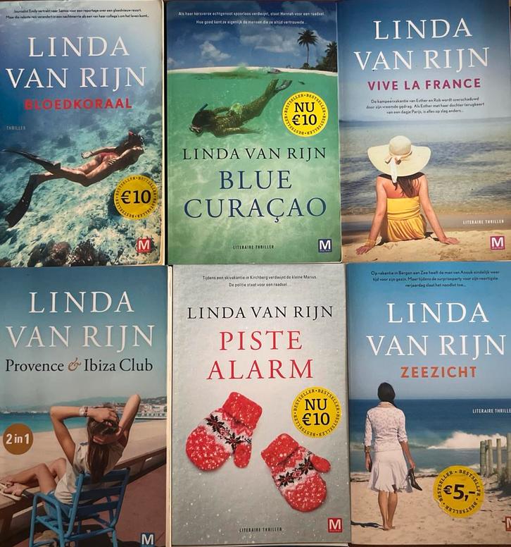8 x Linda van Rijn, Provence, zeezicht, bloedkoraal etc, Boeken, Thrillers, Zo goed als nieuw, Nederland, Ophalen of Verzenden