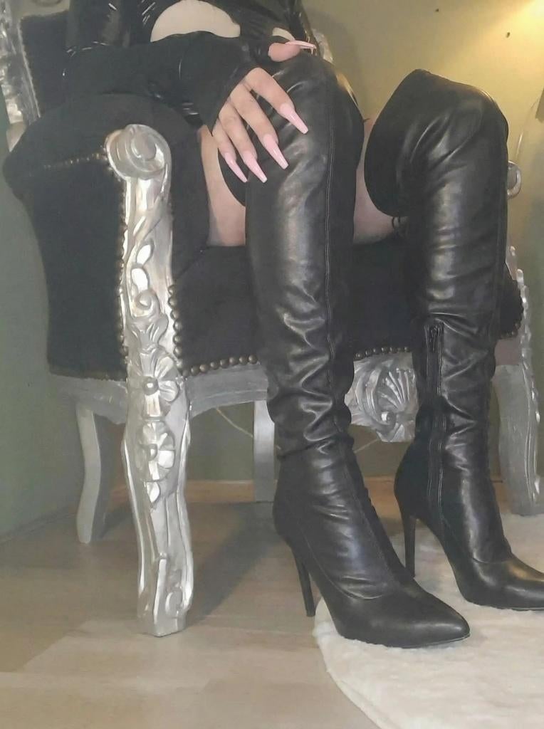 Lederlook stretch overknee laarzen, Hoge laarzen, Verzenden, Zwart, Nieuw