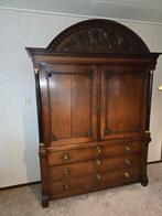 Drentse Antieke kabinet Eikenhouten Kast met Snijwerk, Antiek en Kunst, Ophalen