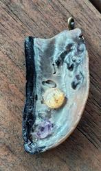 DB17 Ketting hanger schelp met parelmoer, gouden rutielkwart, Met edelsteen, Verzenden, Nieuw, Steen of Mineraal
