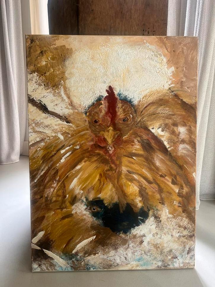 Schilderij Kip met Kuiken, Antiek en Kunst, Kunst | Schilderijen | Klassiek, Ophalen of Verzenden