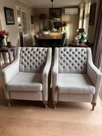 2 hele mooie fauteuils, licht grijs/lila gecappitoneerd, Huis en Inrichting, Ophalen of Verzenden, Zo goed als nieuw, 75 tot 100 cm