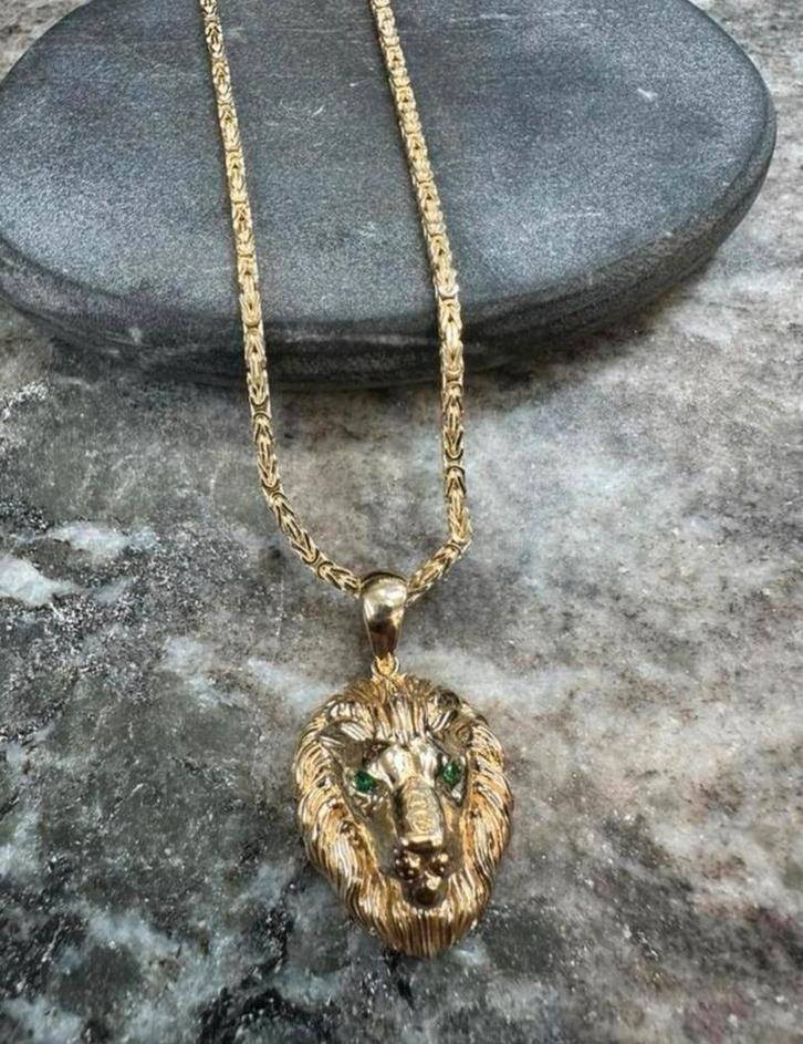 14K gouden koningsketting + Leeuwenkop, Sieraden, Tassen en Uiterlijk, Kettingen, Zo goed als nieuw, Goud, Goud, Ophalen of Verzenden