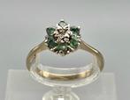 Gouden Vintage ring edelsteen smaragd en diamant. 2025/654., ., Ophalen of Verzenden, Zo goed als nieuw, 17 tot 18