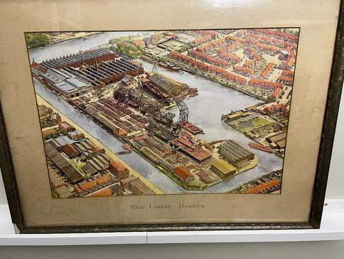 Werf Conrad - Haarlem gesigneerd in oude lijst, Antiek en Kunst, Kunst | Litho's en Zeefdrukken, Ophalen of Verzenden
