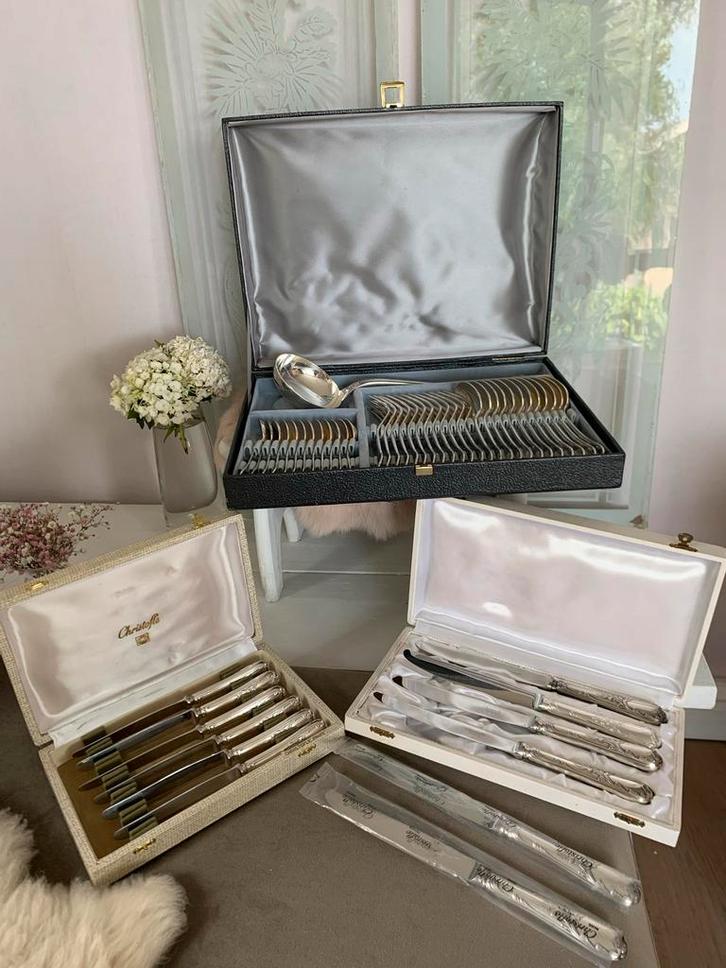 Christofle Marly 12 pers. verzilverd bestek in dozen, Antiek en Kunst, Antiek | Bestek, Ophalen