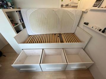 Robuust bed / bedbank hout wit gebeitst kinderen en jongeren