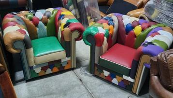 2x Chesterfield Patchwork Multicolor fauteuil + BEZORGING!! beschikbaar voor biedingen